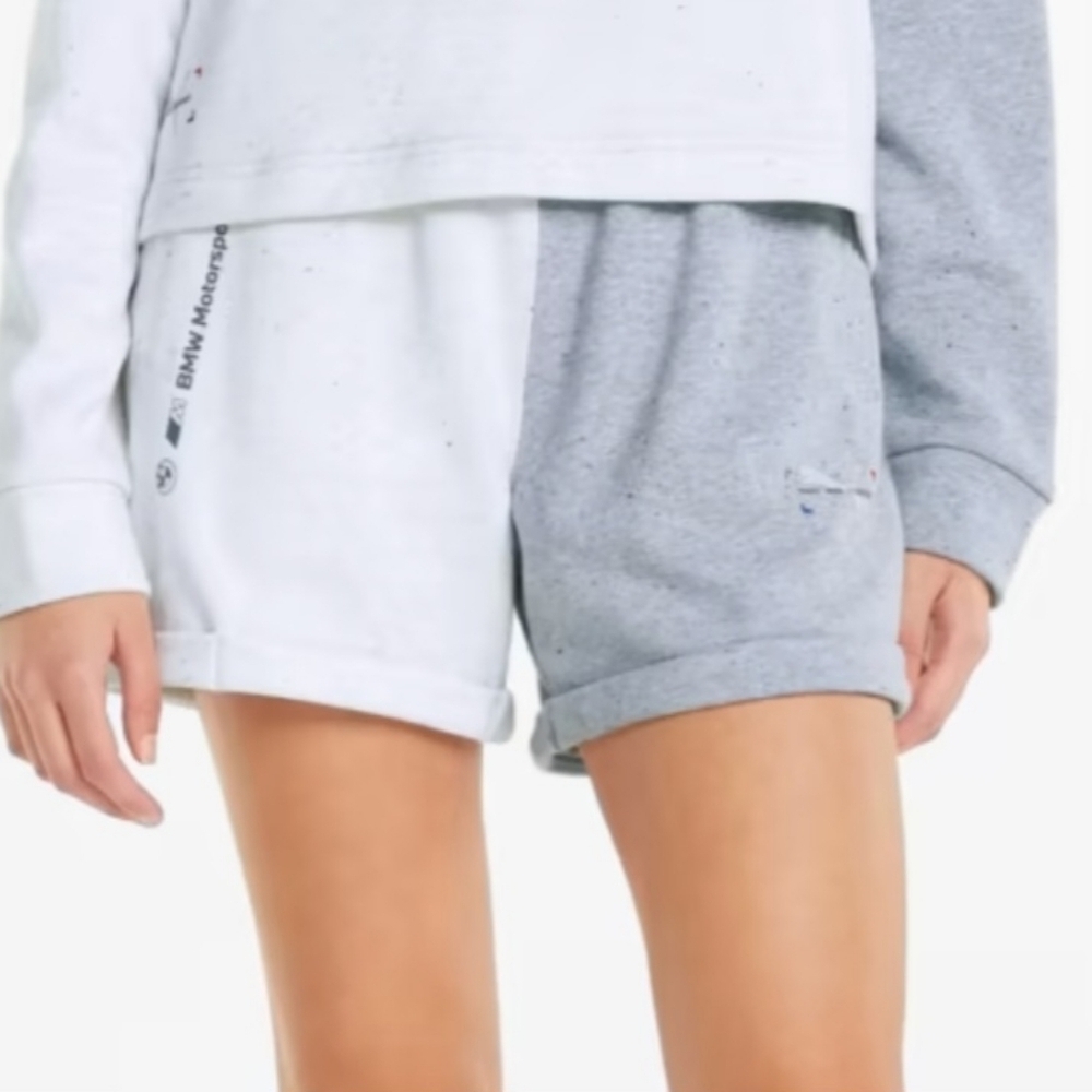 NWT Puma BMW Motorsport Gray & White Fleece Speckled Shorts size Medium